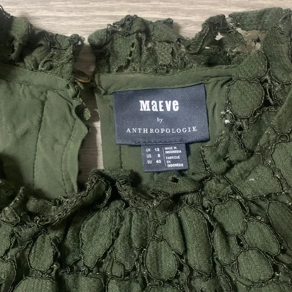 Maeve by Anthropologie Angelica lace top in dark olive green size 8 - Picture 3 of 4